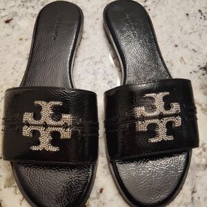 Tory Burch Black and Silver Slide NWT  Sandals Brand New Includes Everything